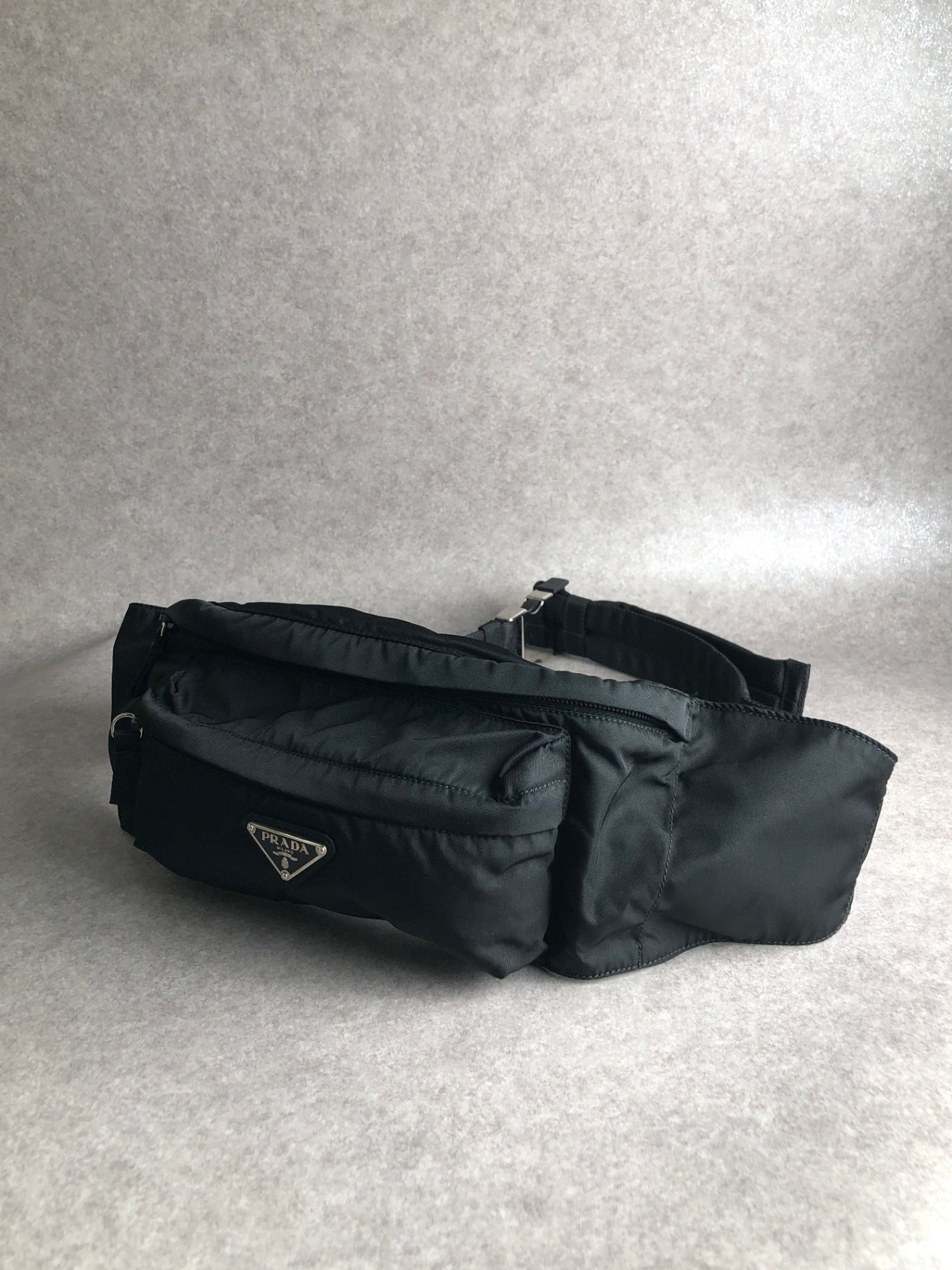 PRADA Tessuto Triangle Logo Sling bag Black Vintage hpnycc
