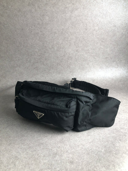 PRADA Tessuto Triangle Logo Sling bag Black Vintage hpnycc