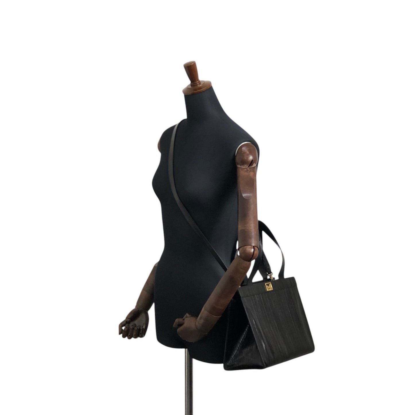 CELINE Horse Carriage Two-way Handbag Shoulder bag Black Vintage 3v3pu8