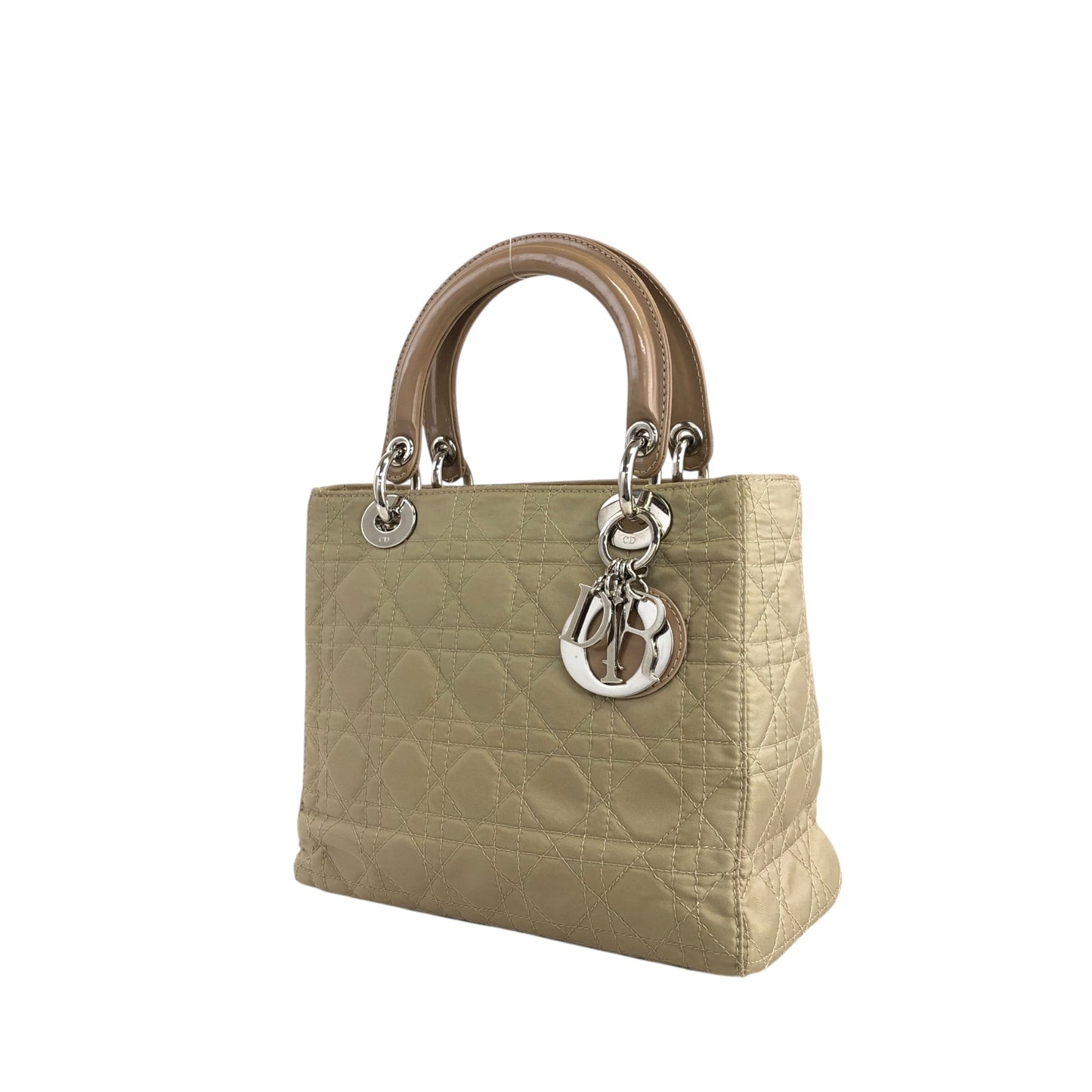Christian Dior Lady Dior Cannage Logo Charm Handbag Beige Vintage 8h86ku
