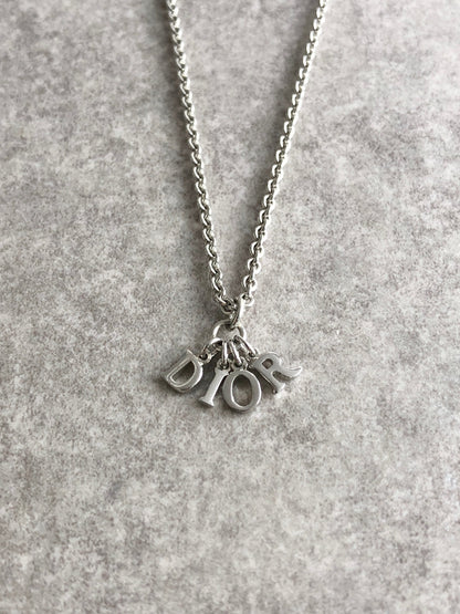 Christian Dior Logo Motif Necklace Silver Vintage k3zu24