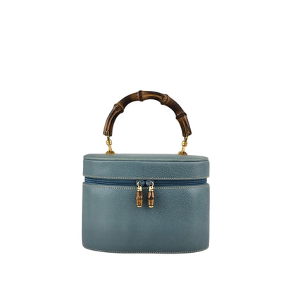 GUCCI Bamboo Handbag Vanity bag Blue Vintage 8rhwf4