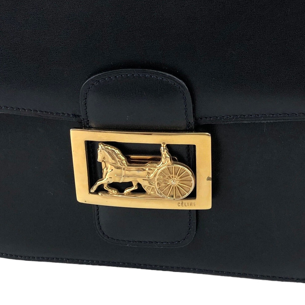 CELINE Horse Carriage Shoulder bag Navy Vintage 8fttsw