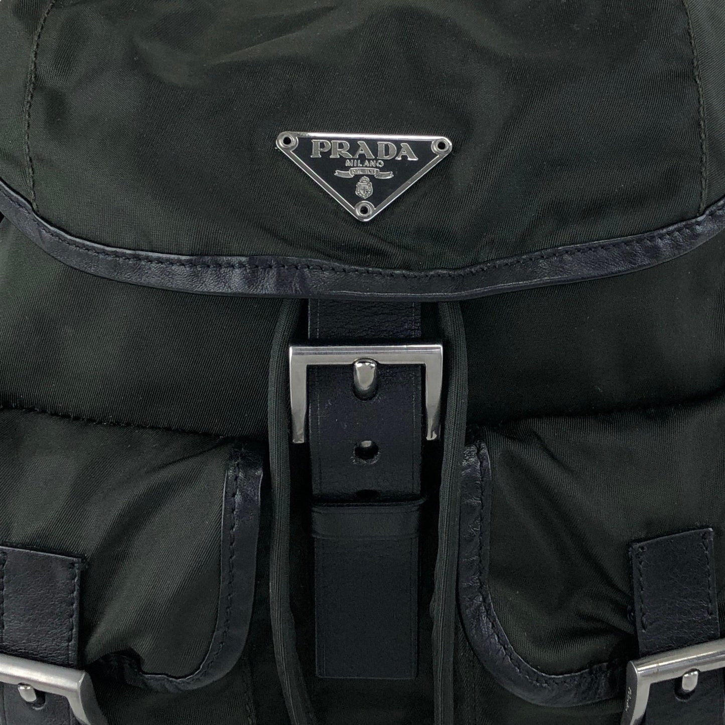PRADA Tessuto Triangle Logo Double Pocket Backpack Black Vintage kuuttd