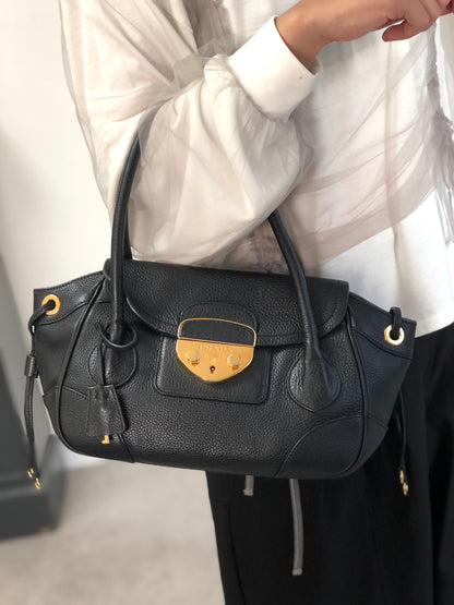 PRADA Logo Lock Handbag Black Vintage 7dwdcx