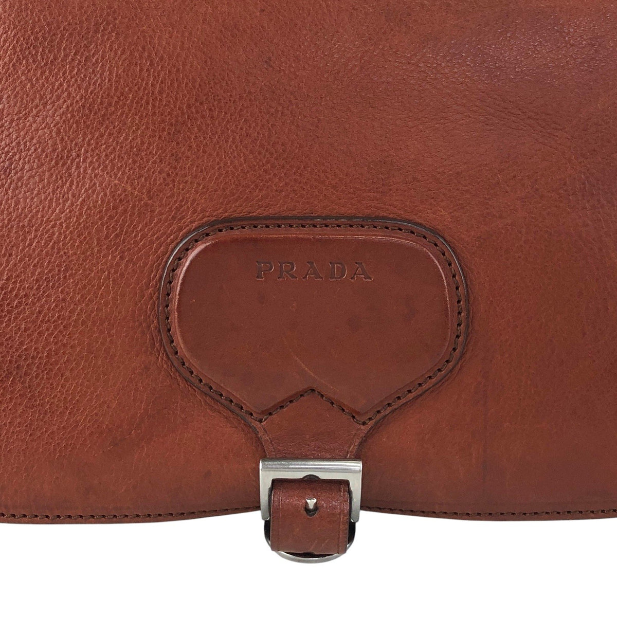 PRADA Logo Front Buckle  Shoulder bag Brown Vintage rhwnn2