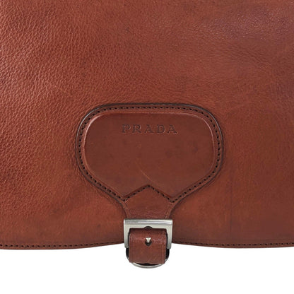 PRADA Logo Front Buckle  Shoulder bag Brown Vintage rhwnn2