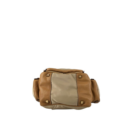 PRADA Tessuto Triangle Logo Side Pocket Handbag Beige Vintage a35ftn