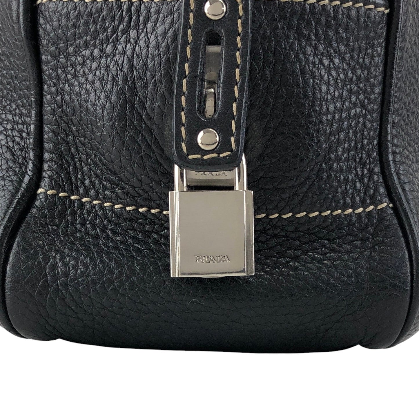 PRADA Logo Embossed Small Boston bag Handbag Black Vintage wuztbm