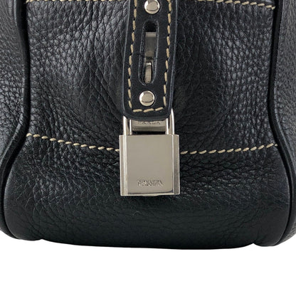 PRADA Logo Embossed Small Boston bag Handbag Black Vintage wuztbm