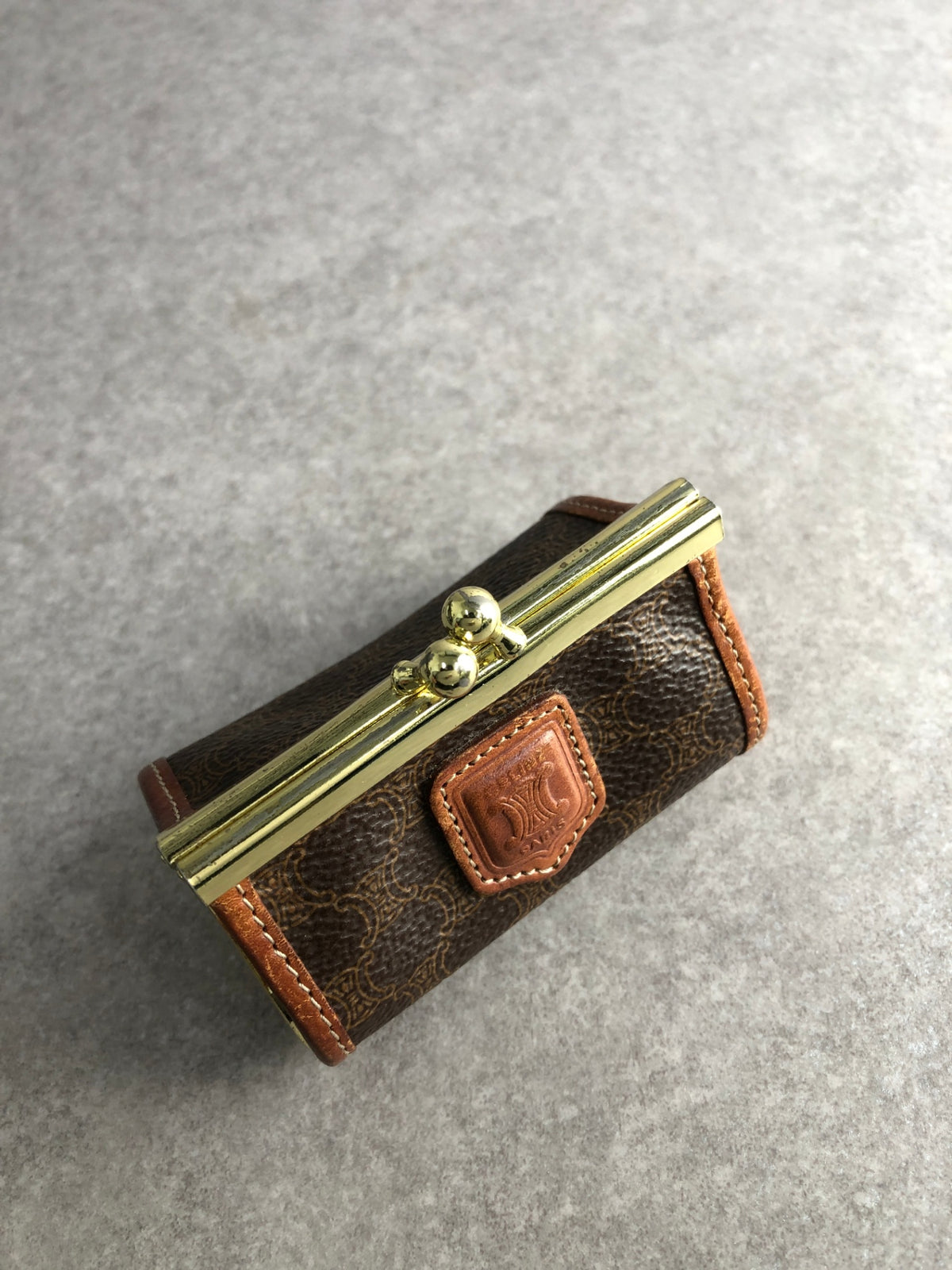 CELINE Macadam Blason Metal Clasp Coin Purse Brown Vintage m4dt4w