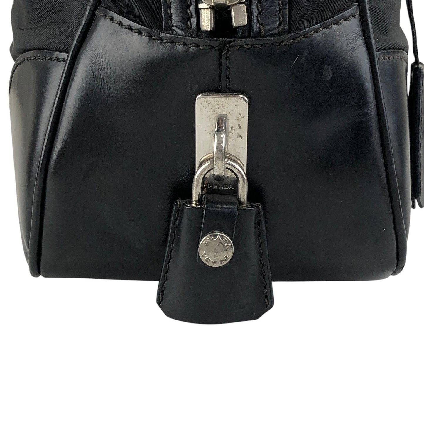 PRADA Tessuto Triangle Logo Small Boston bag Handbag Black Vintage vv4j5d