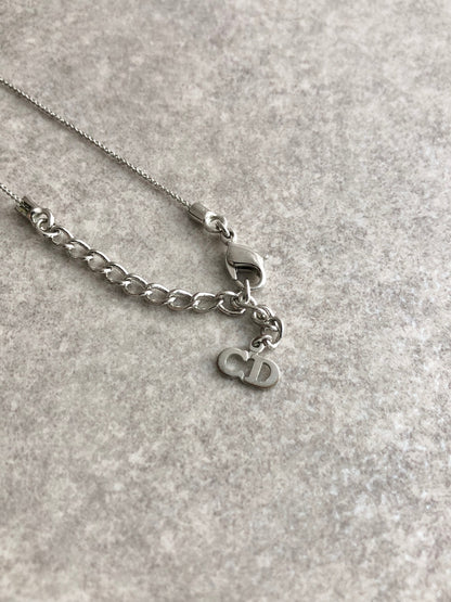 Christian Dior CD Logo Necklace Silver Vintage i6gu8f