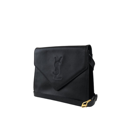 Yves Saint Laurent YSL Logo Stitch Shoulder bag Black Vintage 24zcks