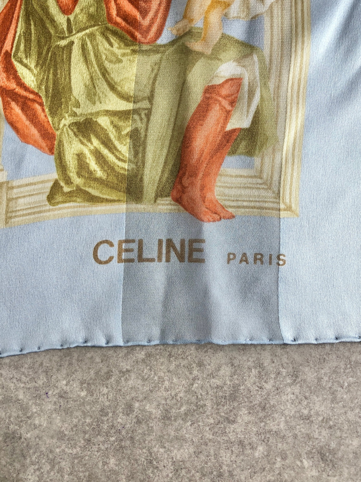 CELINE Triomphe SILK Scarf Blue Vintage ta5rap