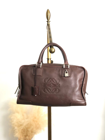 LOEWE Amazona35 Anagram Small Boston bag Handbag Brown Vintage t6ikyf