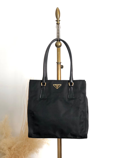 PRADA Tessuto Triangle Logo Totebag Black Vintage xs7v7s