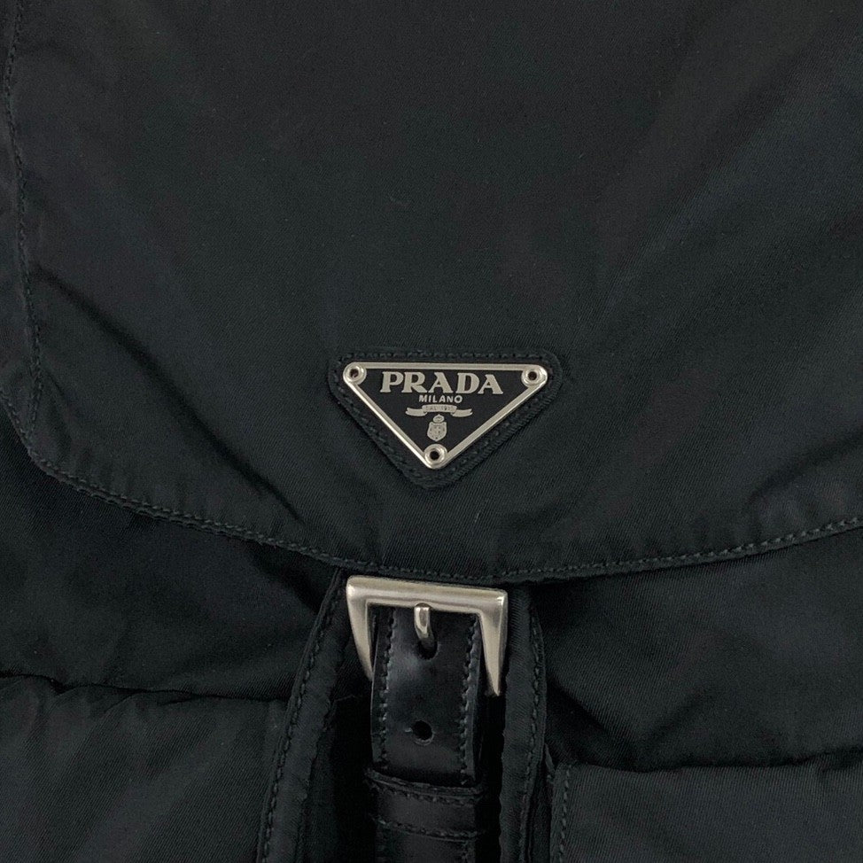 PRADA Triangle Logo Double Pocket Backpack Black Vintage sdny2f