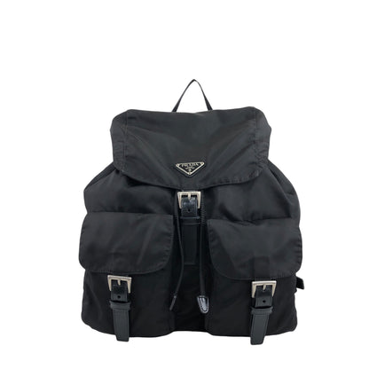 PRADA Triangle Logo Double Pocket Backpack Black Vintage 386zpd