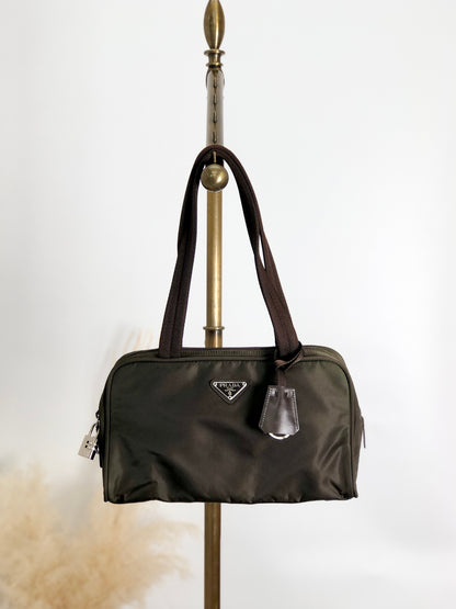 PRADA Tessuto Triangle Logo Padlock Shoulder bag Khaki Vintage kyp5pt