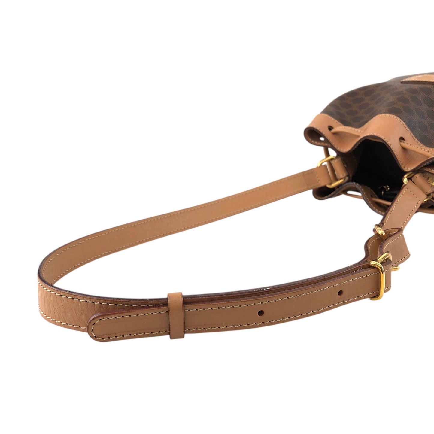 CELINE Macadam Blason Drawstring Shoulder bag Brown Vintage kvk5hf