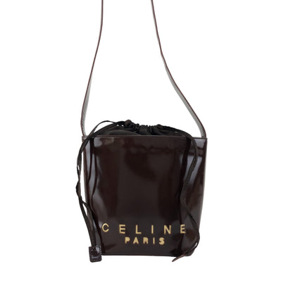 CELINE Logo Drawstring Shoulder bag Brown Vintage sjvk4h