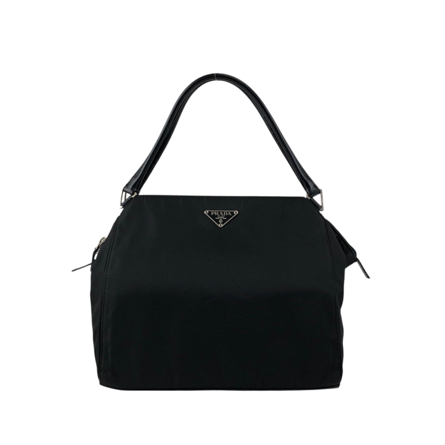 PRADA Tessuto Triangle Logo Handbag Black Vintage 4hjz48