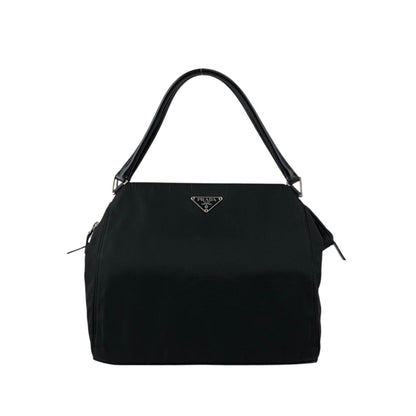 PRADA Tessuto Triangle Logo Handbag Black Vintage 4hjz48