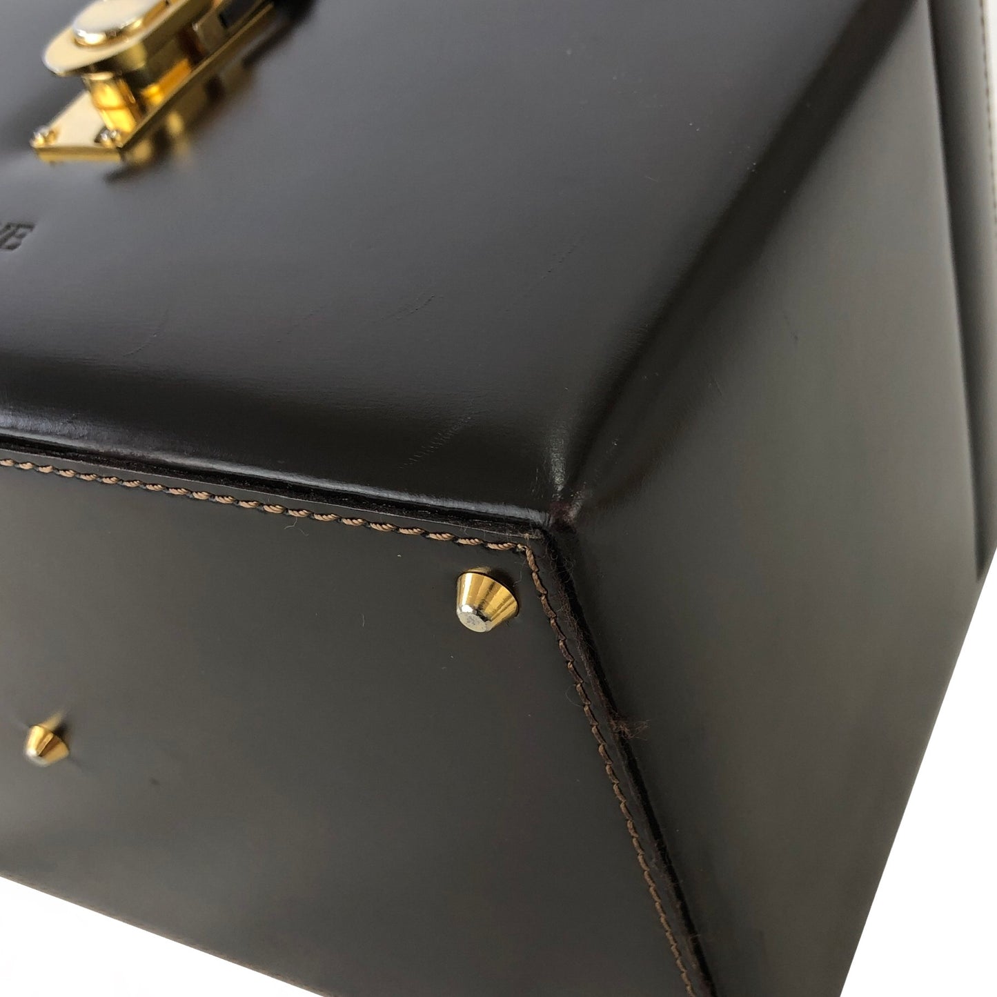 LOEWE Anagram Metal Closure Leather Vanity bag Box bag Brown Vintage j4pwks