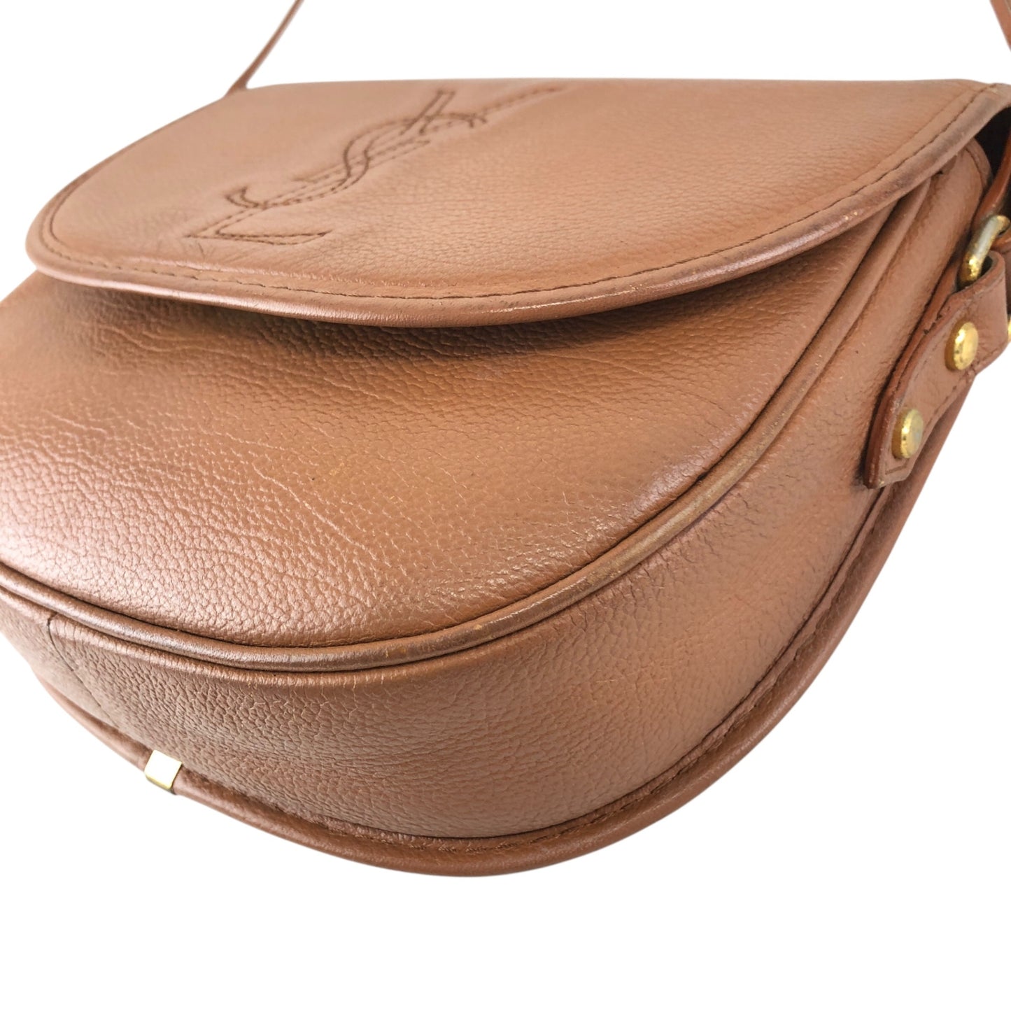 Yves Saint Laurent YSL Logo Shoulder bag Brown Vintage ews436