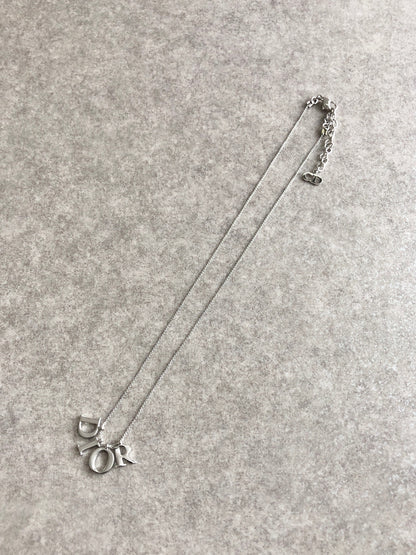 Christian Dior Logo Motif Necklace Silver Vintage ytk2tc