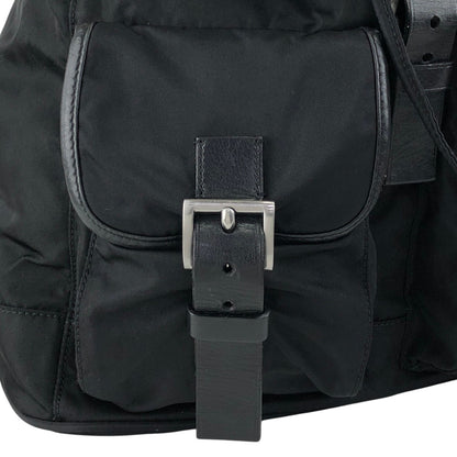 PRADA Tessuto Triangle Logo Double Pocket  Backpack Black Vintage cz4rjs