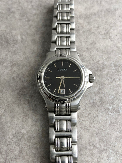 GUCCI Logo Quartz Watch Silver×Black 9040L Vintage z3cdyu