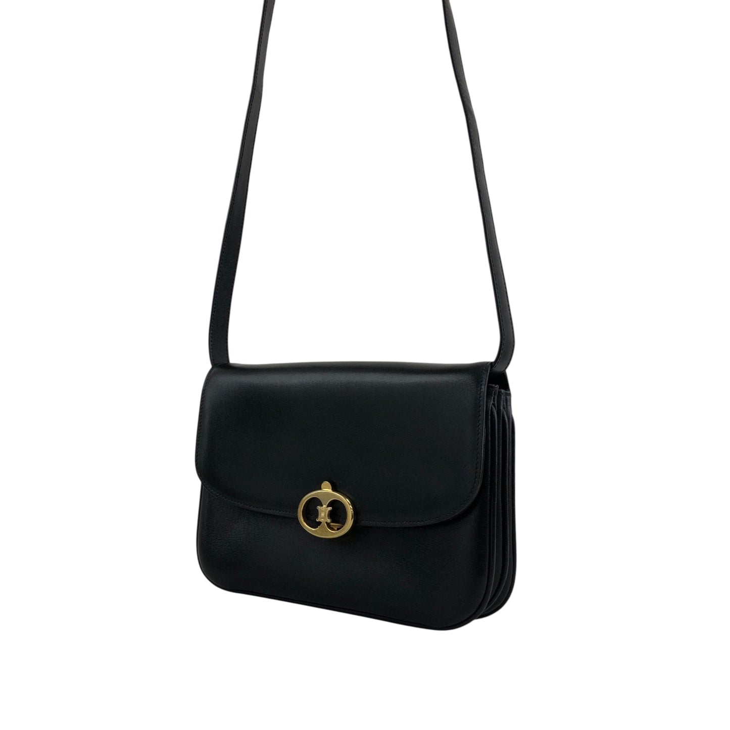 CELINE Triomphe Flap Shoulder bag Black Vintage 6t3cvm