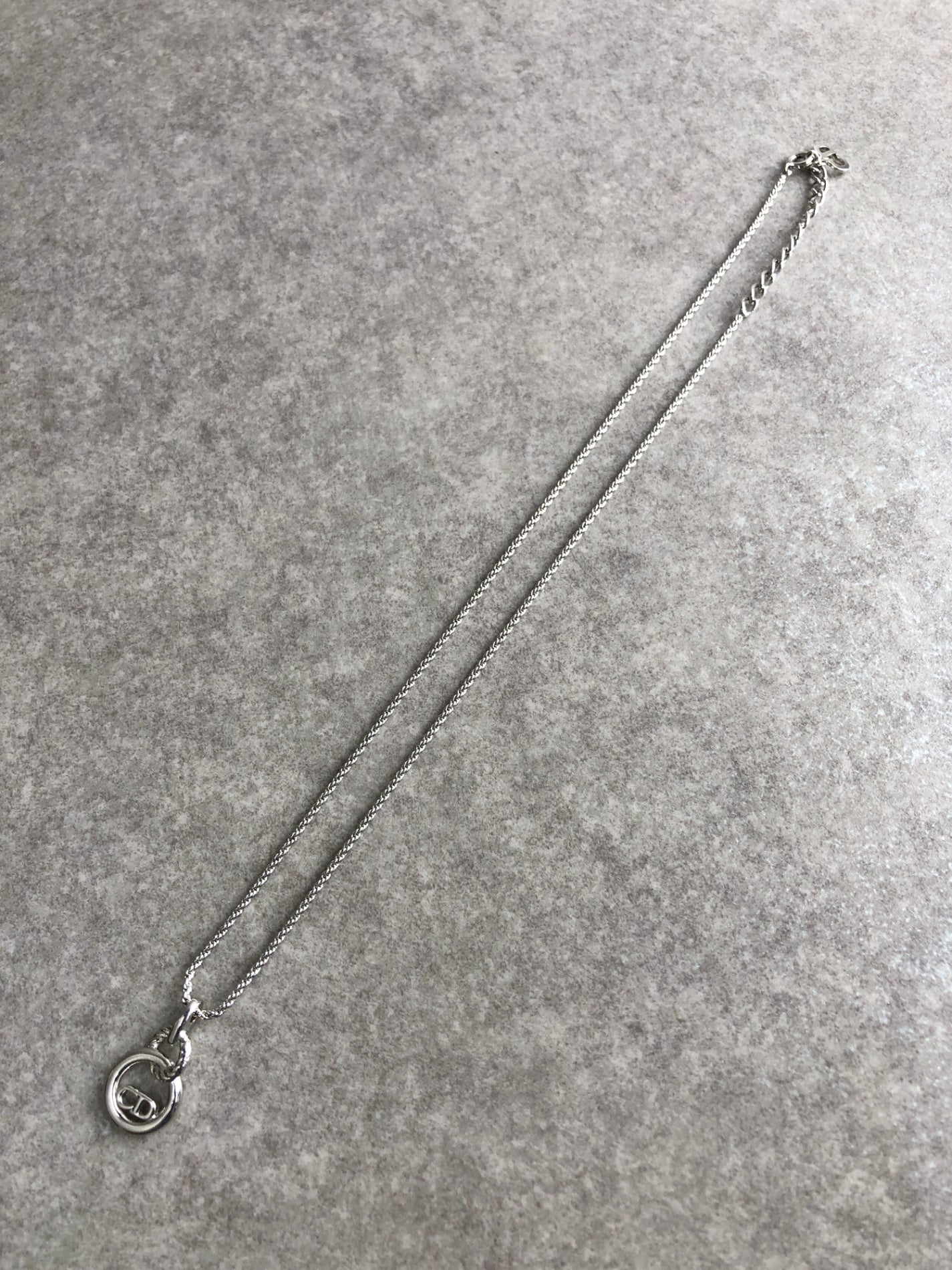 Christian Dior CD Logo Motif Necklace Silver Vintage 2ar88r