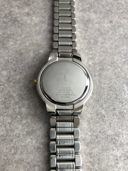 Yves Saint Laurent YSL Logo Quartz Watch Silver 6031-G11246TA Vintage vv2bv3