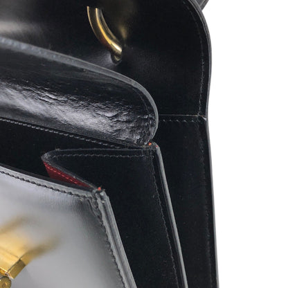 CELINE Horse Bit Double Flap Handbag Black Vintage eysscs