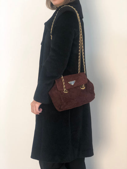 PRADA Triangle Logo Chain Shoulder bag Brown Vintage aprb7j