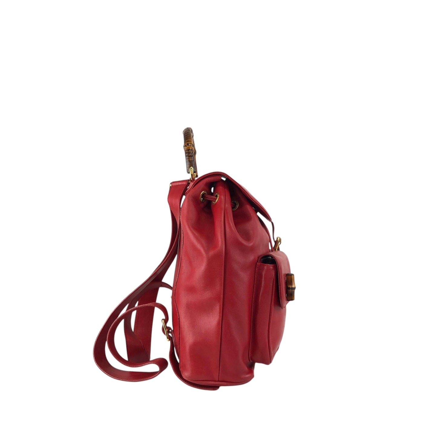 GUCCI Bamboo Double Pocket Backpack Red Vintage 3pzj72