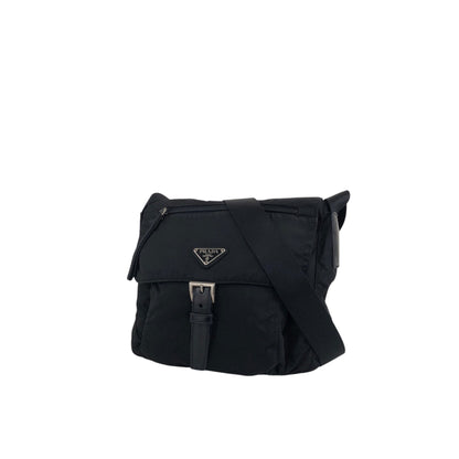 PRADA Tessuto Triangle Logo Front Buckle Shoulder bag Black Vintage d42ma2