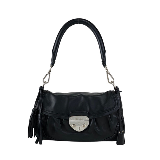 PRADA Front Buckle Handbag Black Vintage 5dmfc4