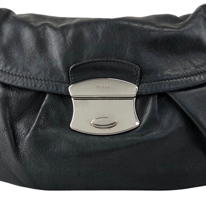 PRADA Logo Front Buckle Shoulder bag Black Vintage 4b8iuy