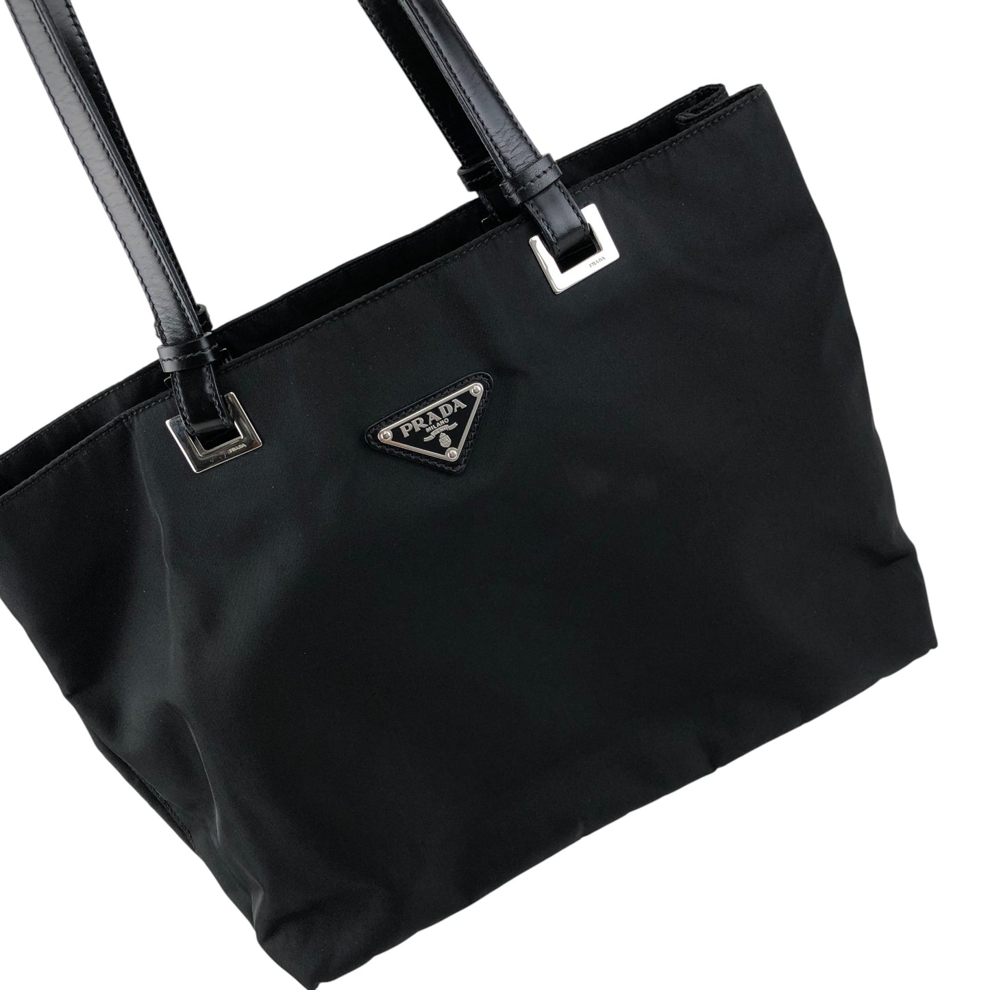 PRADA Tessuto Triangle Logo Totebag Handbag Black Vintage ifsugc