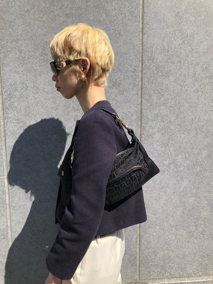 FENDI Zucca Logo Charm Shoulder bag Black Vintage j5ktnr