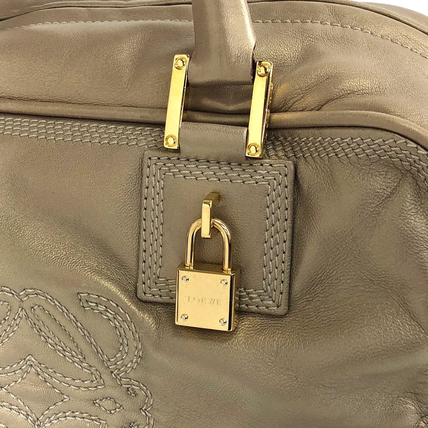 LOEWE Amazona Anagram Small Boston bag Handbag Gold Vintage unh432