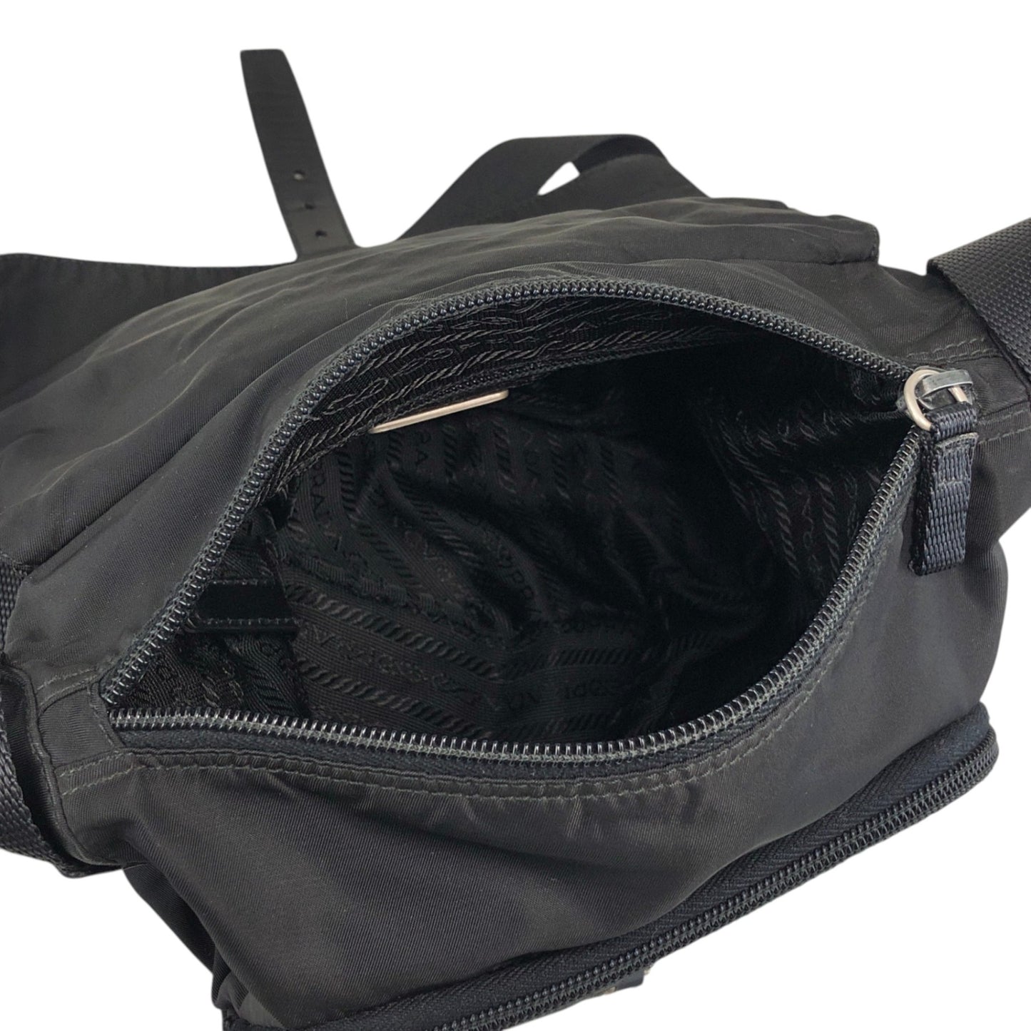 PRADA Tessuto Triangle Logo Front Buckle Shoulder bag Black Vintage d42ma2