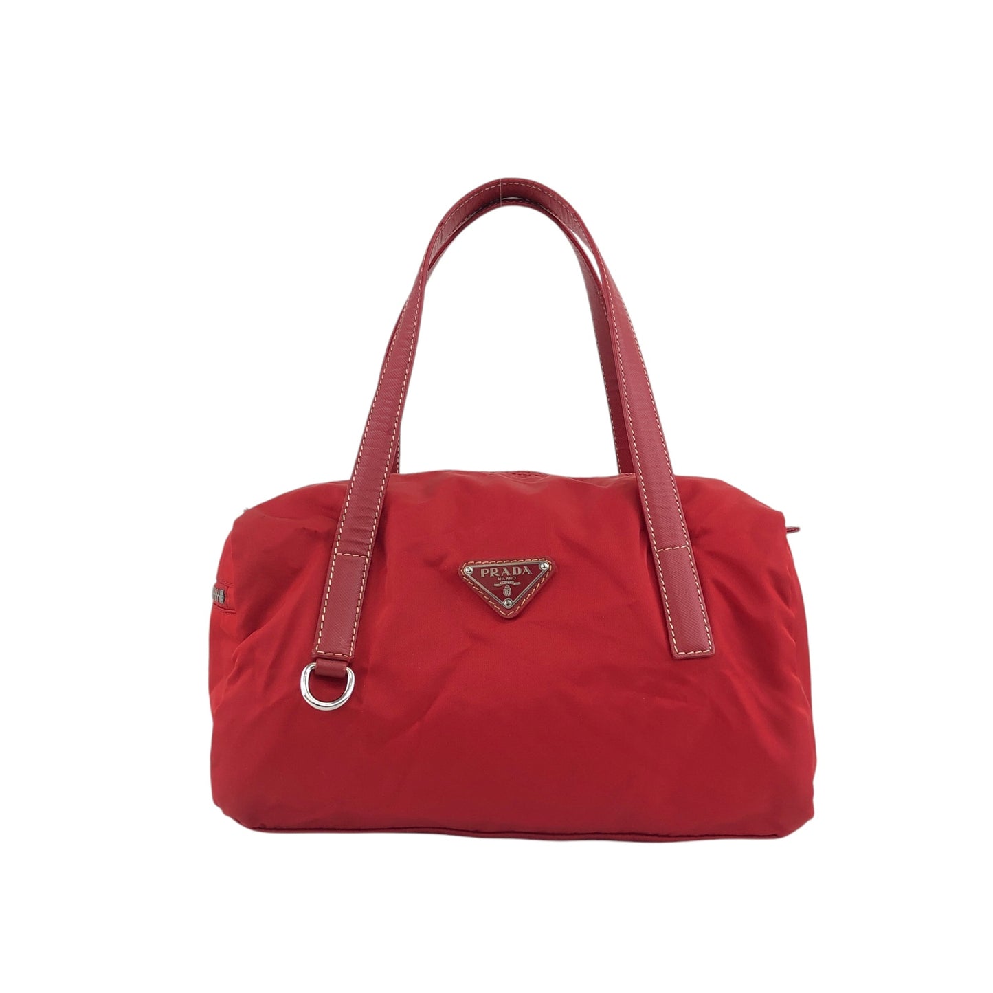 PRADA Triangle Logo Small Boston bag Handbag Red Vintage dkzdci