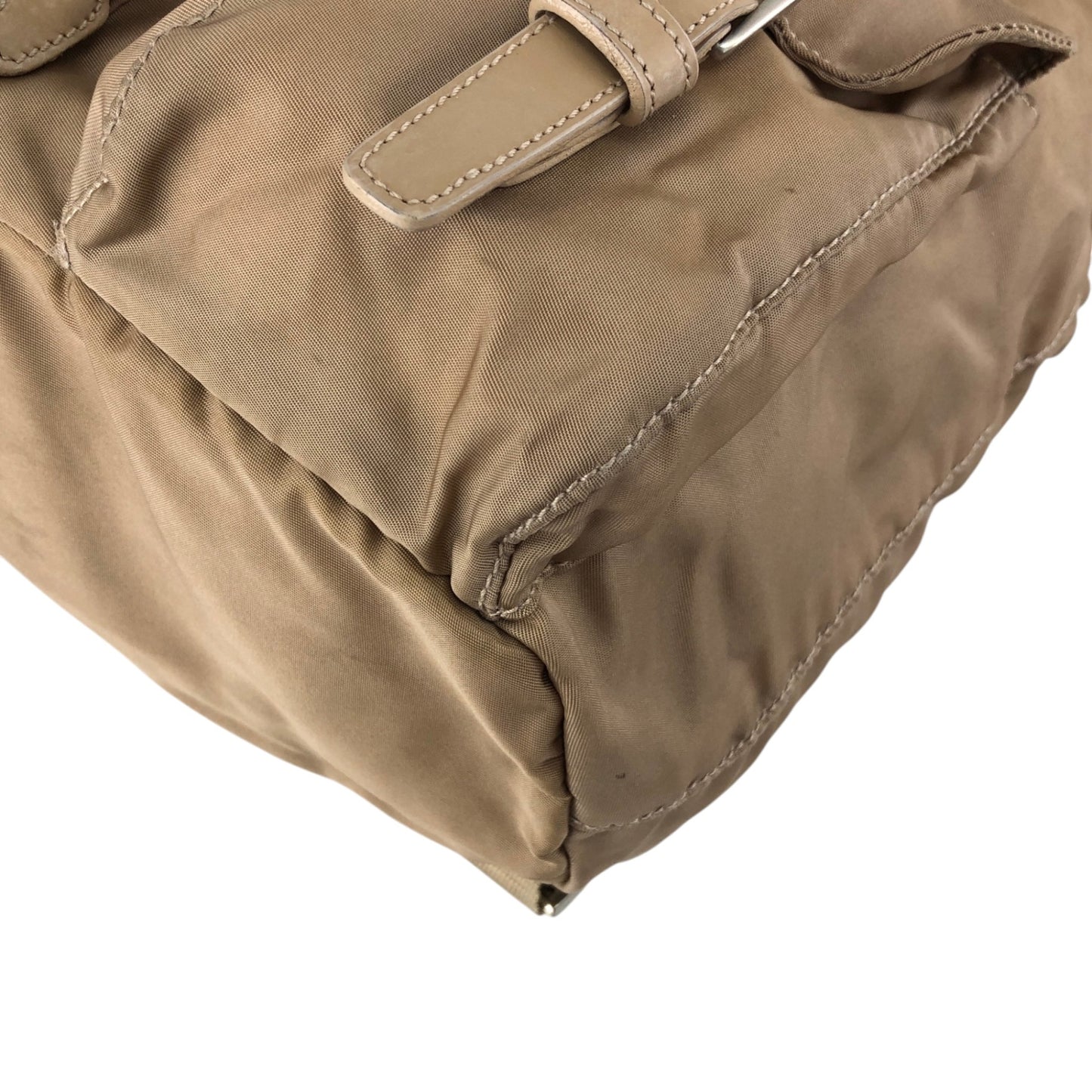 PRADA Tessuto Triangle Logo Double Pocket Backpack Beige Vintage nhc32x