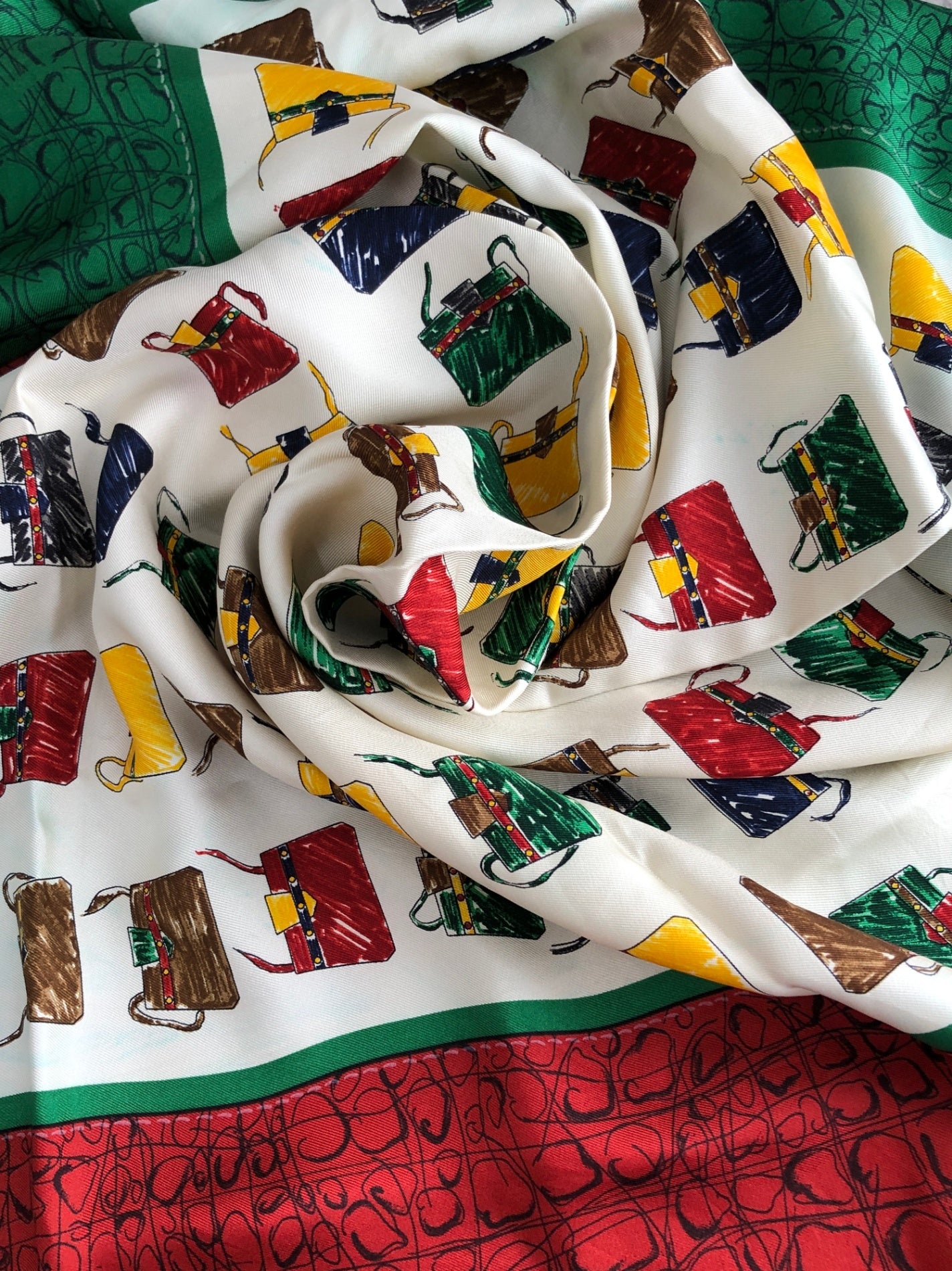 Christian Dior SILK Scarf Green×Red Vintage 8y4rtg