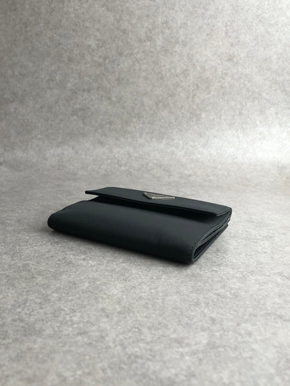PRADA Tessuto Triangle Logo Folded Wallet Black Vintage 5se6i2